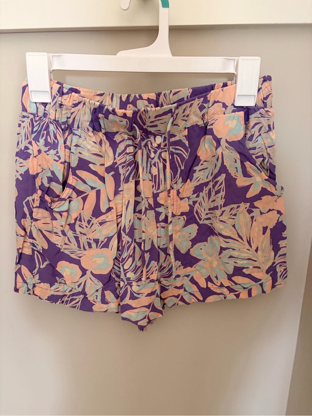 Rip Curl Purple Floral High-Waist Drawstring Shorts